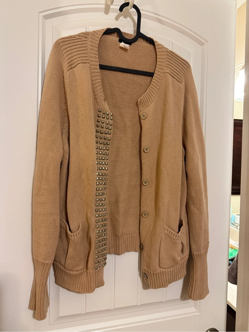 J. Crew Camel Studded-Trim Button Cardigan